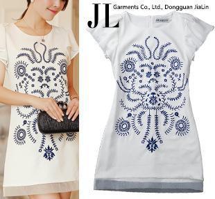 【歐洲站新款女裝2014夏裝韓版修身青花瓷刺繡氣質優雅雪紡連衣】價格_廠家_圖片 -