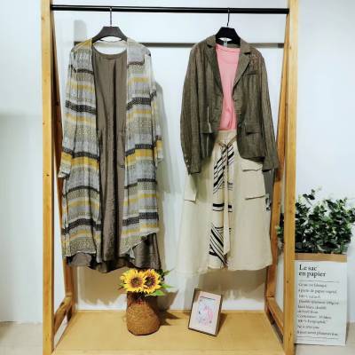 廣州品牌折扣女裝20年春夏貼袋撞布腰帶a裙 高端女裝精品貨源庫存走份